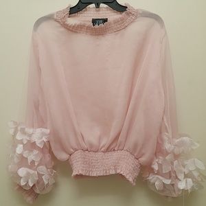 SEND AN OFFER Sheer pink top with ruffled sleeves